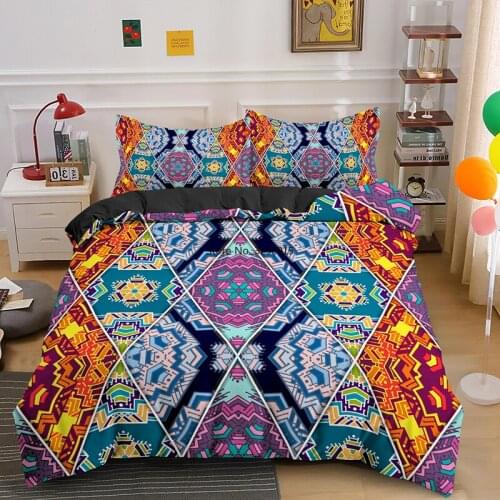 Bohemia Mandala Comforter Duvet Cover Set with Pillowcase Boho Single Double King Queen Size Psychedelic 2-3Pcs Bedding Sets