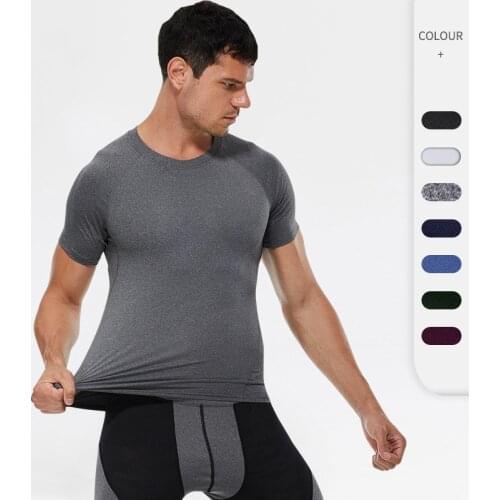 Compression Quick Dry Men Gym Clothing Running Workout Sport T-Shirt Soid Color Short Sleeve Shirts Training Quick Dry Tops