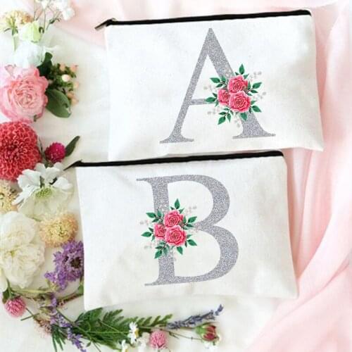 Bridesmaid Makeup Bag Letter Flower Printed Cosmetic Cases Bachelorette Party Toiletries Storage Bags Purse Wallet Wedding Gifts