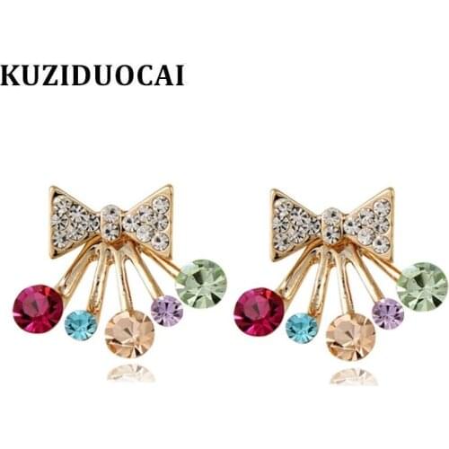 Kuziduocai New Fashion Jewelry Cute Colorful Crystal Bowknot Crown Star Stud Earrings For Women Brincos Pendientes Gift E-122