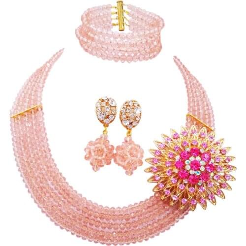 Fashion pink african jewelry set costume necklace nigerian wedding set 5DS