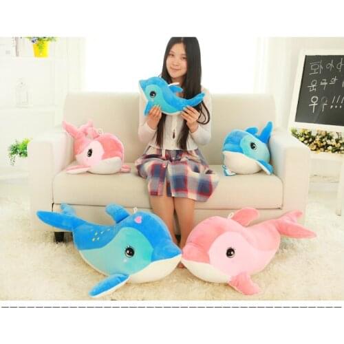 New arrival cartoon stars style dolphin plush doll blue or pink dolphin soft throw pillow toy birthday gift h2820