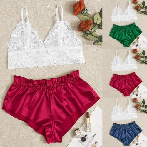 New Women Pajamas Set Sexy Lace Silk Pajamas Set Multicolor Multi Size Fashion Hot Sale high quality пижама женская 05