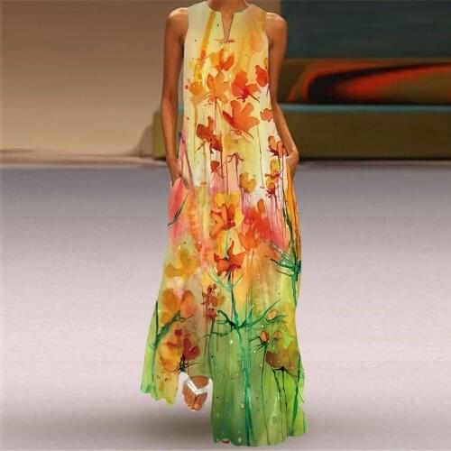 Summer Women Long Dress Casual Floral Print Dresses Woman Sleeveless Girls Beach Maxi Dress Streetwear Women Clothes Vestidos