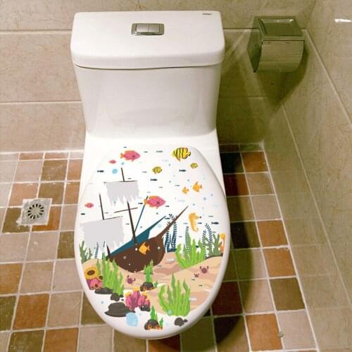 DIY Cartoon Underwater World Animals Toilet Sticker Waterproof Vinyl for Home Decor Art Decals Wallpaper Decoration Wall Sticker