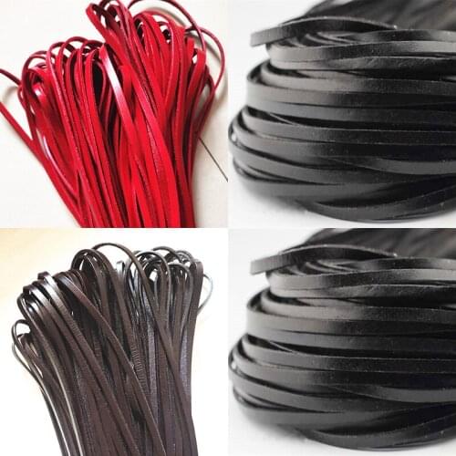 5M/lot Real Genuine Cow Leather Cord Width Flat Rope String Bracelet Necklace DIY 5mm wide DIY Jewelry Accessories