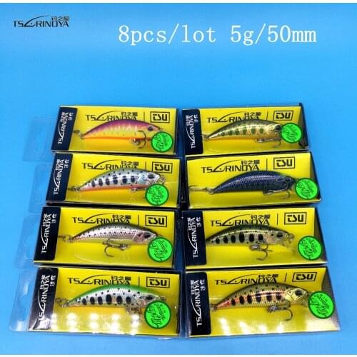 TSURINOYA 8PCS/LOT 50mm 5.0g New Sinking Minnow Hard Bait 14COLORS Small Mini Fish Crank Isca Artificial Lure Fishing Tackle