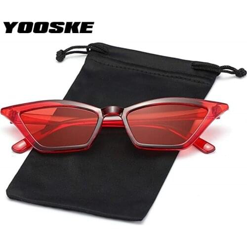 YOOSKE Vintage Sunglasses Women Cat Eye Sun Glasses Retro Brand Designer Small Ladies Sunglass Red Black Eyewear UV400