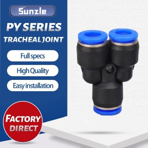 "Y" Pneumatic Connector Tee Union Push In Fitting for Air Pipe joint OD 4 6 8 10 12 14 16MM PY Shape 1 to 2 Plug Adapter