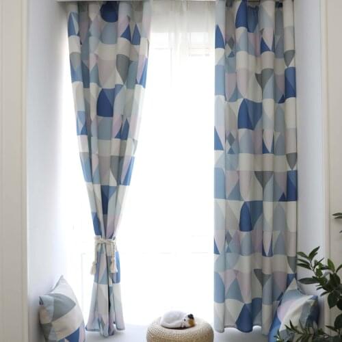 Curtain Finished Waterproof Polyester Cotton Semi Shading Geometric Printing Bedroom Fresh Nordic Living Room Window