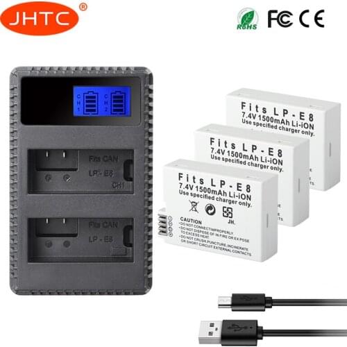 LP-E8 Battery 1500amh For Canon EOS Rebel T3i T2i T4i T5i 600D 550D 650D 700D Kiss X5 X4 X6 Battery LPE8 Charger 8.4V