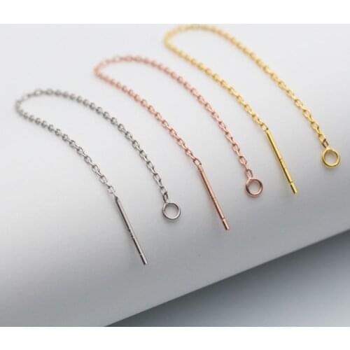 2pcs/lot 100% 925 Sterling Silver Dangle Earring Wire Charms 10cm Length Rose Gold Ear Chains With Loop DIY Women Jewelry Making