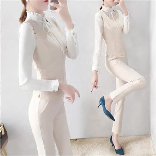 Fashion suit female summer / fall New high quality casual temperament goddess Shirt + vest + pants three-piece suit women