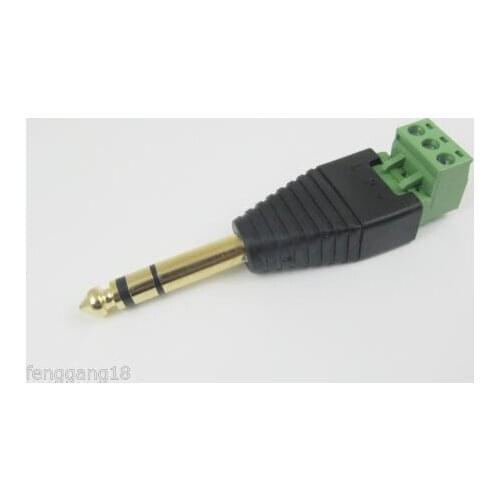 2pcs 6.35mm 1/4" Stereo TRS Male Plug To AV Screw Video Balun Terminal Adapter Gold