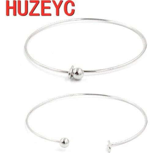 2pcs Trend Opening Removable Bangle Stainless Steel DIY Jewelry Thread Bead Charm Handmake Cuff Off Women Bracelet Gifts