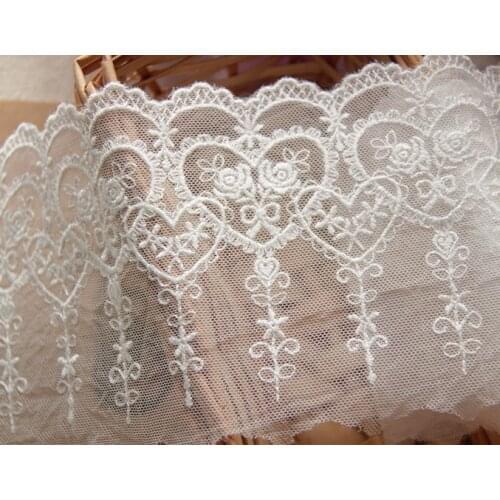 2yards White Floral embroidered lace fabric cotton embroidered bottom transparent mesh fabric dress material 10cm SC006