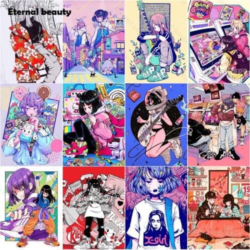 5D Diy Diamond Painting Hand Drawn Cartoon Illustration Abstract Full Round Square Diamond Embroidery Rhinestones Mosaic Gift