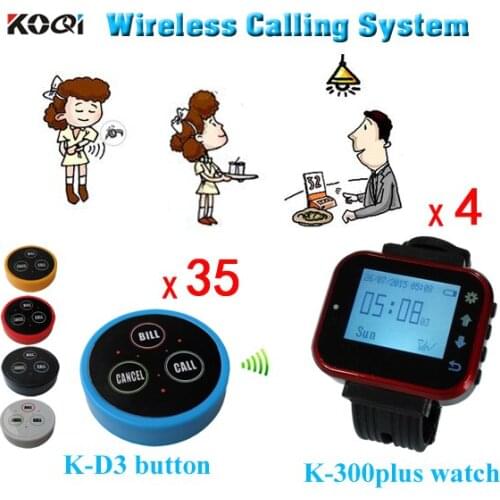 Wireless Waiter Call System 35pcs Press Buttons and 4pcs Smart Watch DHL Free Shipping