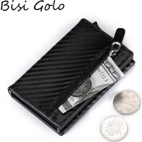 BISI GORO Credit Card Holder 2020 New Aluminum Box Card Wallet RFID PU Leather Pop Up Card Case Magnet Carbon Fiber Coin Purse