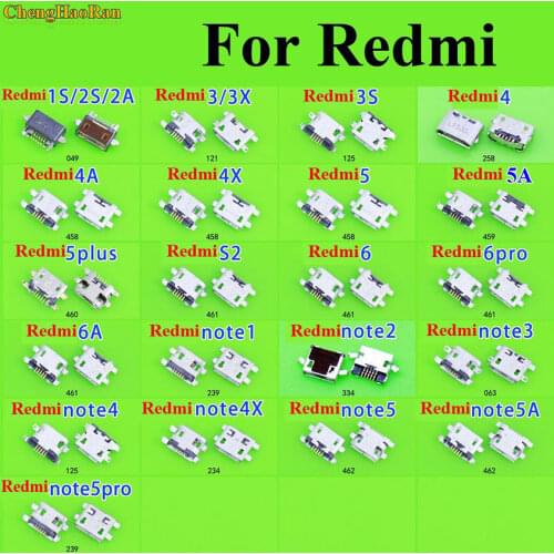ChenghaoRan 1pcs For Xiaomi Redmi 1S 2S 2A 3 3X 3S 4 4A 4X 5 5A 5 PLUS S2 6 PRO Micro USB Jack Charging Socket Power Connector
