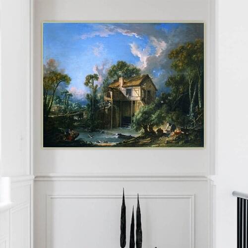 Citon Francois Boucher《Mill at Charenton》Canvas Oil Painting Artwork Poster Picture Wall Decor Background Home indoor Decoration
