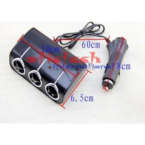 By dhl or ems 100pcs 3 Way Auto Socket Splitter 12V/24V Charger Power Adapter With Blue lights hot sale