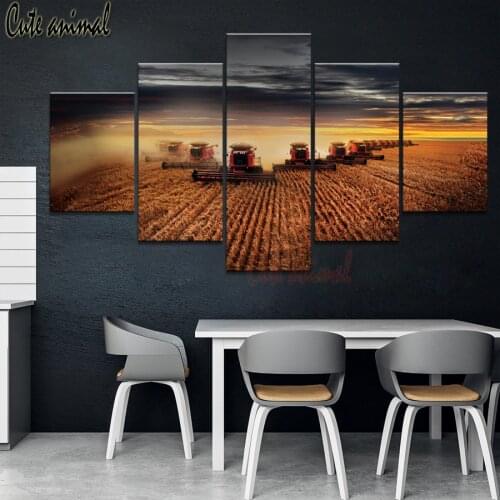 DIY Diamond Painting Cross Stitch 5 Panel Farm Life Landscape 5D Square round Rhinestones Mosaic Diamond Embroidery Harvester