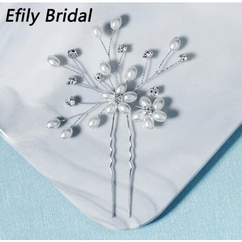 Efily Bridal Wedding Hair Accessories Handmade Pearl Hair Pins for Women Hairpins Bride Headpiece Bridesmaid Party Jewelry Gift