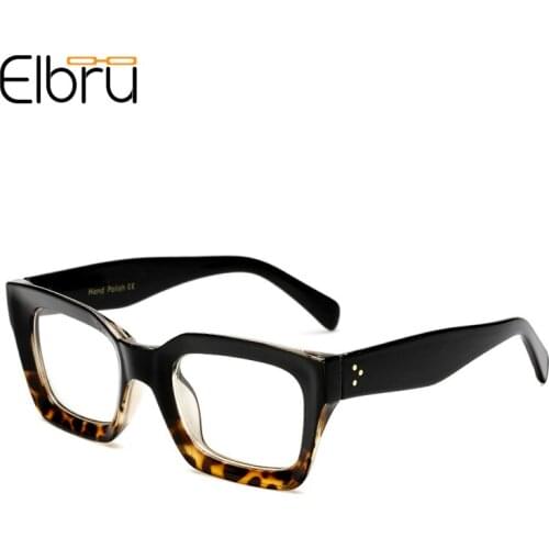 Elbru Vintage Women Large Square Glasses Frame Retro Fashion Black Optical Eyewear Men Plain Eyeglasses Clear Lens Spectacles