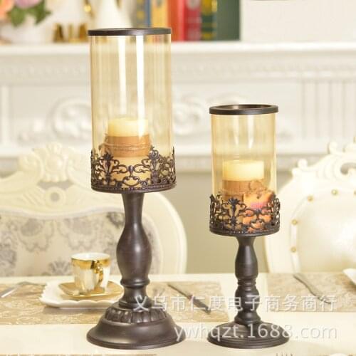 European retro glass candlestick wedding candelabra Iron crafts home decoration ornaments wedding supplies