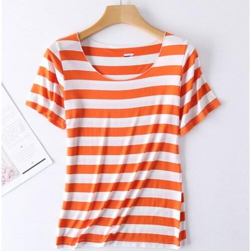 18 Colors Camiseta 2021 Women Fashion Short Sleeve O-Neck Striped T Shirt Skinny Stretchy Casual Summer Tops Tee 3XL Plus Size