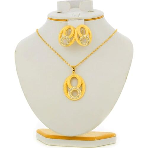 Dubai Fashion Jewelry Sets For Women crystal Round Necklace Pendant Earrings African Statement Bridal Wedding Party Gift