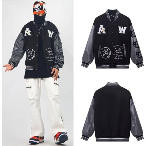 Fashion High Street Pu Leather Baseball Jackets Men Embroidery Streetwear Hip Hop Outwear Tops Oversize Spring Autumn
