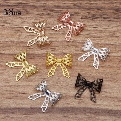 BoYuTe (50 Pieces/Lot) 20MM Metal Brass Filigree Bowknot Findings Diy Hand Made Jewelry Making Accessories Wholesale