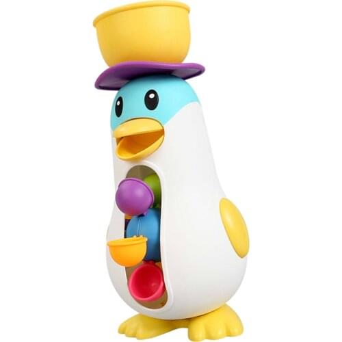 Cute Suction Cup Penguin Waterwheel Kids Shower Dabbling Water Play Sucker Rotatable Waterwheel Bath Toy for Baby Party Favor