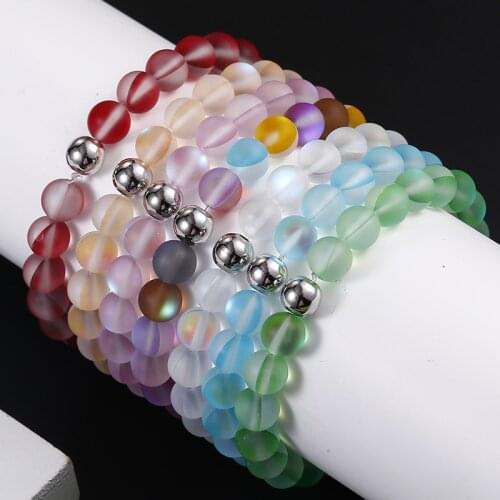 Fashion Women Glass Crystal Stone Bracelets Multicolor Matte Shining Stone Beaded Bracelet Handmade Wristband Gifts Jewelry