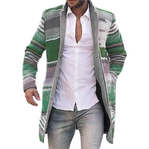 2021 New Jackets Coat Men Color Stripe Thick Warm Winter Single-breasted Cardigan Lapel Long Sleeve Outerwear Work