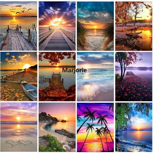 2020 Hot Sale 5D Diamond Painting Sunset DIY Landscape Combination Round Diamond Full Diamond Embroidery Decorative Painting