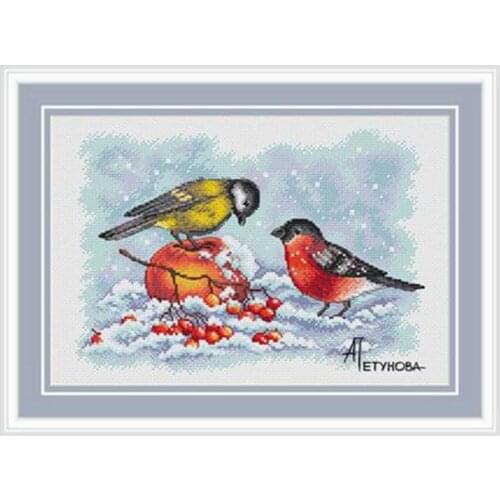 Tit foraging on the snow patterns counted 11CT 14CT 18CT DIY Cross Stitch Sets Chinese Cross-stitch Kits Embroidery Needlework