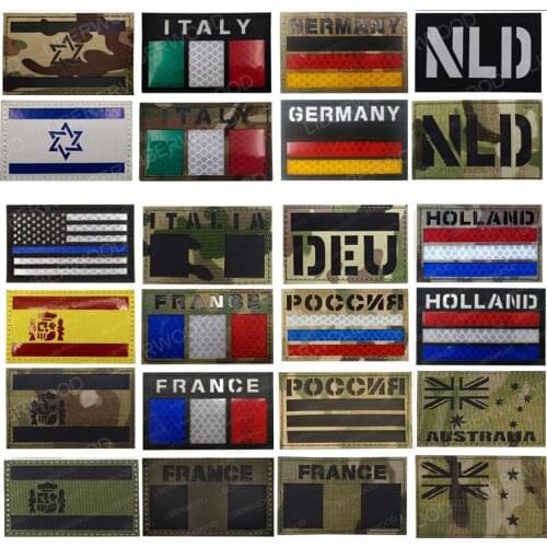 Multicam USA France Spain Russia Germany UK Italy Flag Patch Infrared Military Reflective DIY Patches for Clothing Badge Parches