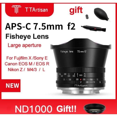 TTArtisan 7.5mm F2 APS-C Fisheye Lens MF Large Aperture Camera Lens for SONY E FUJI X Canon M EOS R Nikon Z Leica SIGMA L M4/3