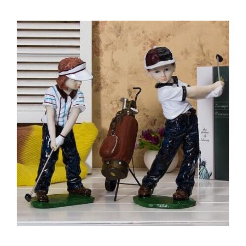 English French girls and boys Resin office furnishings golf figure articles Bookshelf shop company business opening decoration