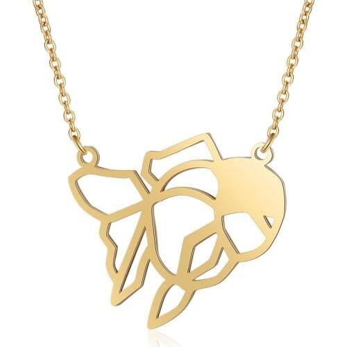 Stainless Steel Origami Gold Fish Necklace For Women Chain Choker Pendant Best Gift Fashion Animal Metal Bird Lotus Jewelry