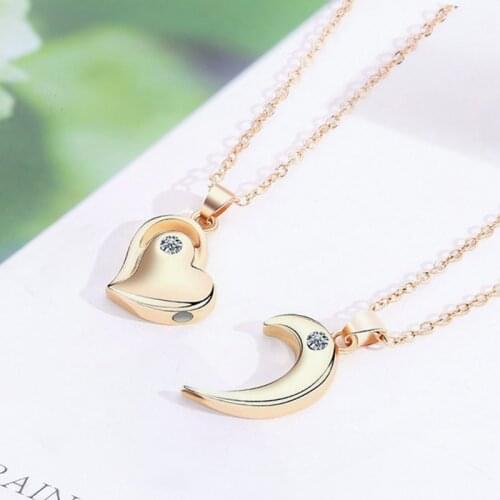 2pcs Magnetic Distance Couple Necklaced Lovers Matching Pendent Necklace Long Distance Gifts Heart Wedding Gift Jewelry Set