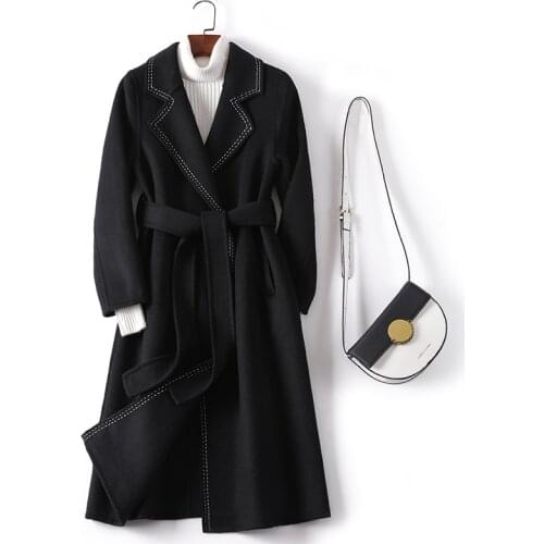 Woollen Women Trench Autumn Winter Fashion Coat Women Double-faced Woollen Coat Brand Female Black Medium Length Outerwear