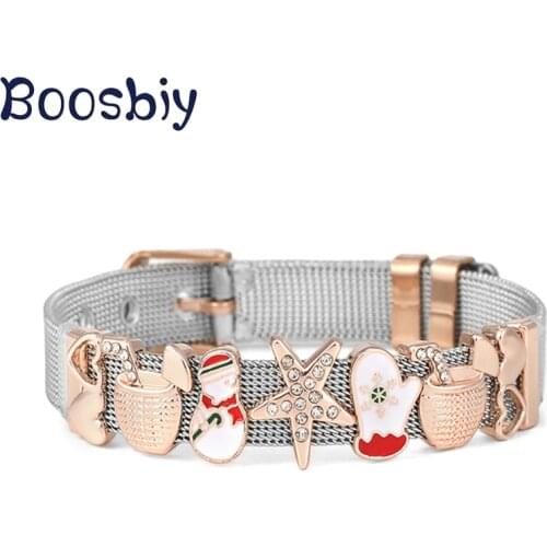 New Design Cute Snowman Slide Charm Beads Fit 10mm Stainless Steel Mesh Bracelet for Women Men Christmas Jewelry Gift