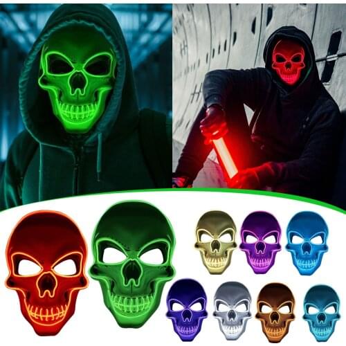 Halloween LED Mask Purge Masks Election Mascara Costume DJ Party Light Up Mask Glow In Dark 12 Colors Scary Neon Mask Dark Skull