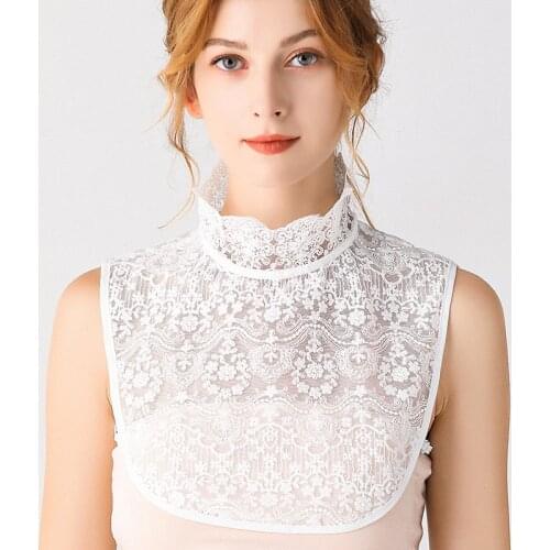 2021 Cotton Fake Collar White Lace Floral Women Detachable False Collar Blouse Removable Stand Collar Tie Sweater Decoration