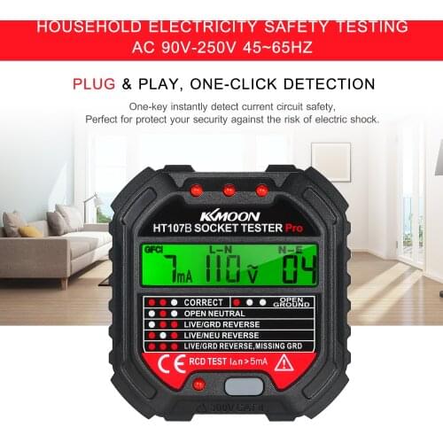 Outlet Tester with Voltage Display 90-250V Socket Tester Automatic Electric Circuit Polarity Voltage Detector Breaker Finder