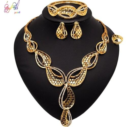 Yulaili 2020 New Sparkling Crystal Geometry Necklace Stud Earrings Bracelet Ring for Women Wedding Jewelry Sets Wholesale